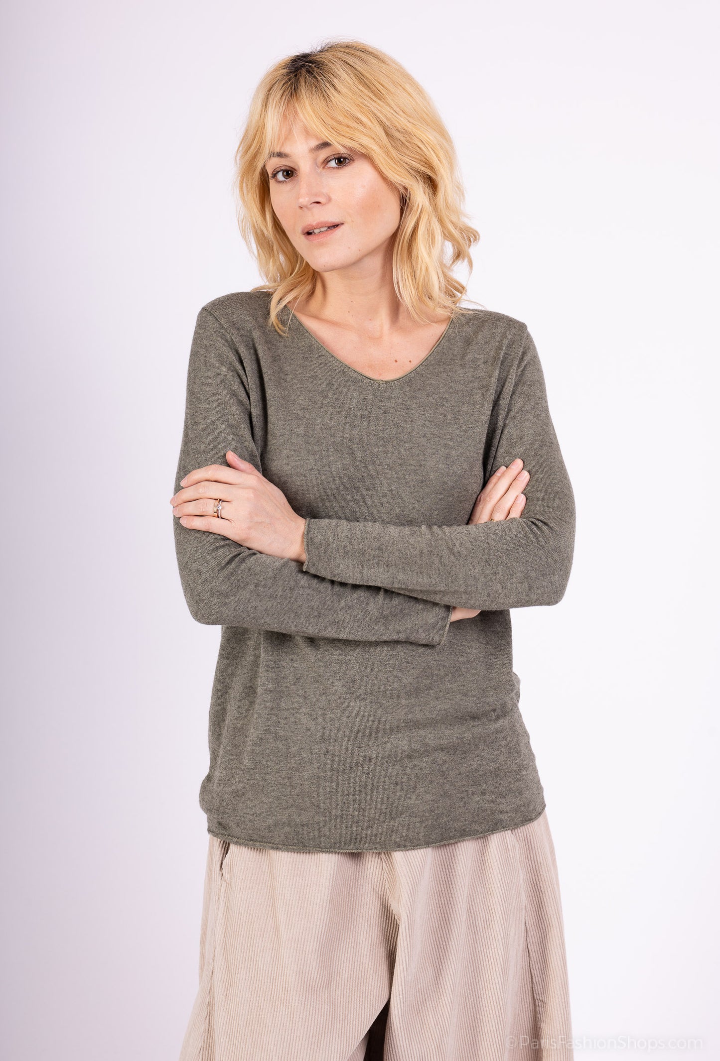 T-Shirt Confort Manche Longue Col V 30% Laine 30% Angora