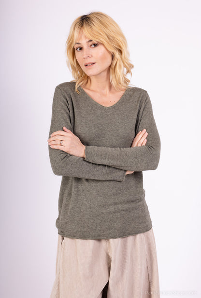 T-Shirt Confort Manche Longue Col V 30% Laine 30% Angora