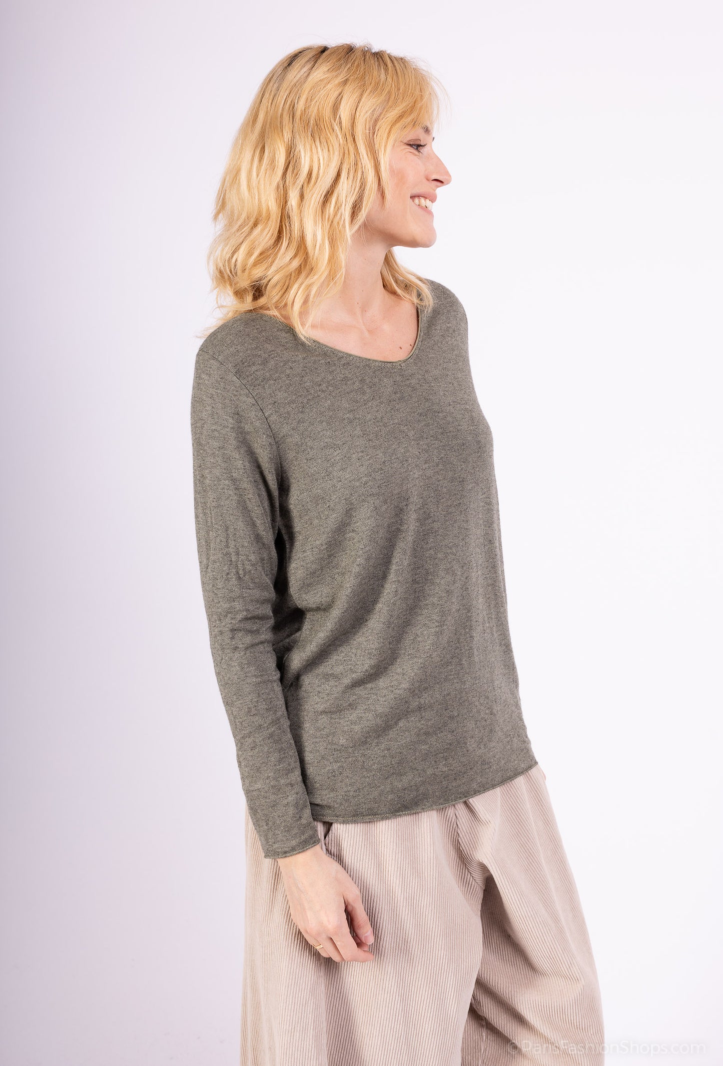 T-Shirt Confort Manche Longue Col V 30% Laine 30% Angora