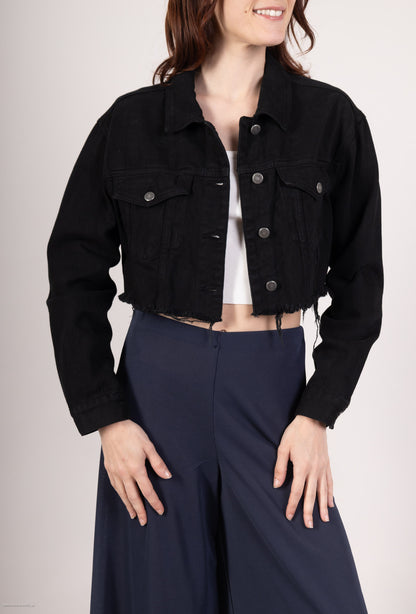 Veste Denim Manche Longue Cropped 100% Coton Taillé S/M